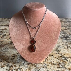 Elegant .925 Silver and Amber Pendant Necklace